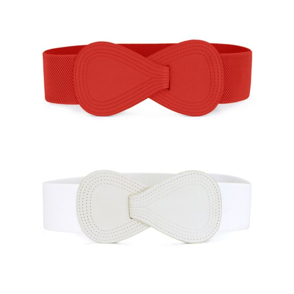 2Pcs Plus Size Stretchy Waist Belt 8-shaped Faux Leather Elastic Dress Belts